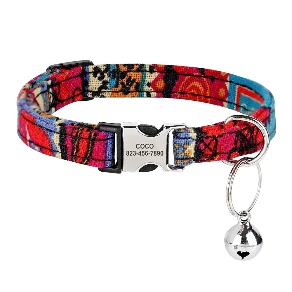 Personalized Printed Cat Collar With Engraved Nameplate Bell Adjustable Anti Lost Kitten Puppy Safe 14