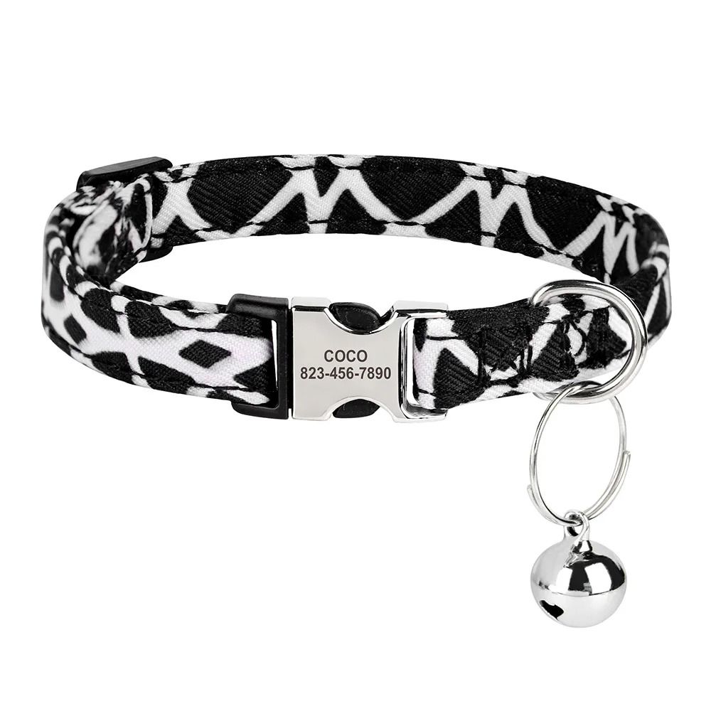Personalized Printed Cat Collar With Engraved Nameplate Bell Adjustable Anti Lost Kitten Puppy Safe 16