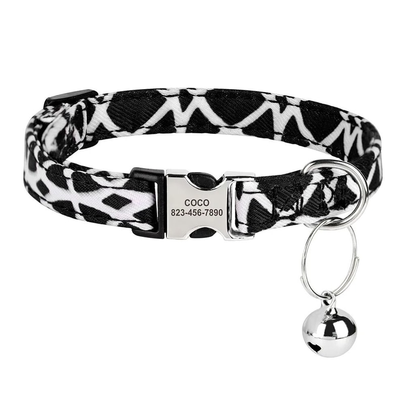 Personalized Printed Cat Collar With Engraved Nameplate Bell Adjustable Anti Lost Kitten Puppy Safe 16