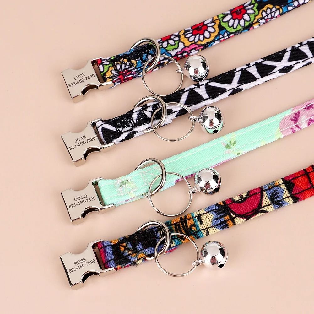 Personalized Printed Cat Collar With Engraved Nameplate Bell Adjustable Anti Lost Kitten Puppy Safe 22