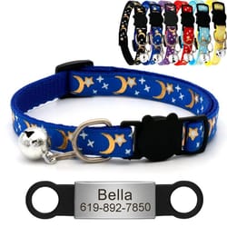 reflective star moon personalized cat collar with engraved nameplate bell for kitten safety