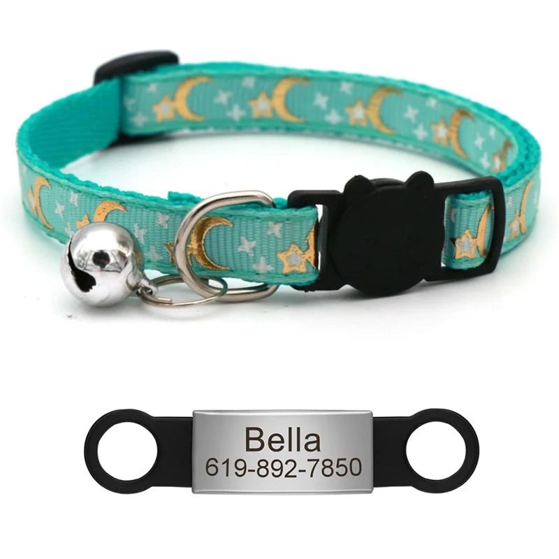 Reflective Star Moon Personalized Cat Collar With Engraved Nameplate Bell For Kitten Safety 5