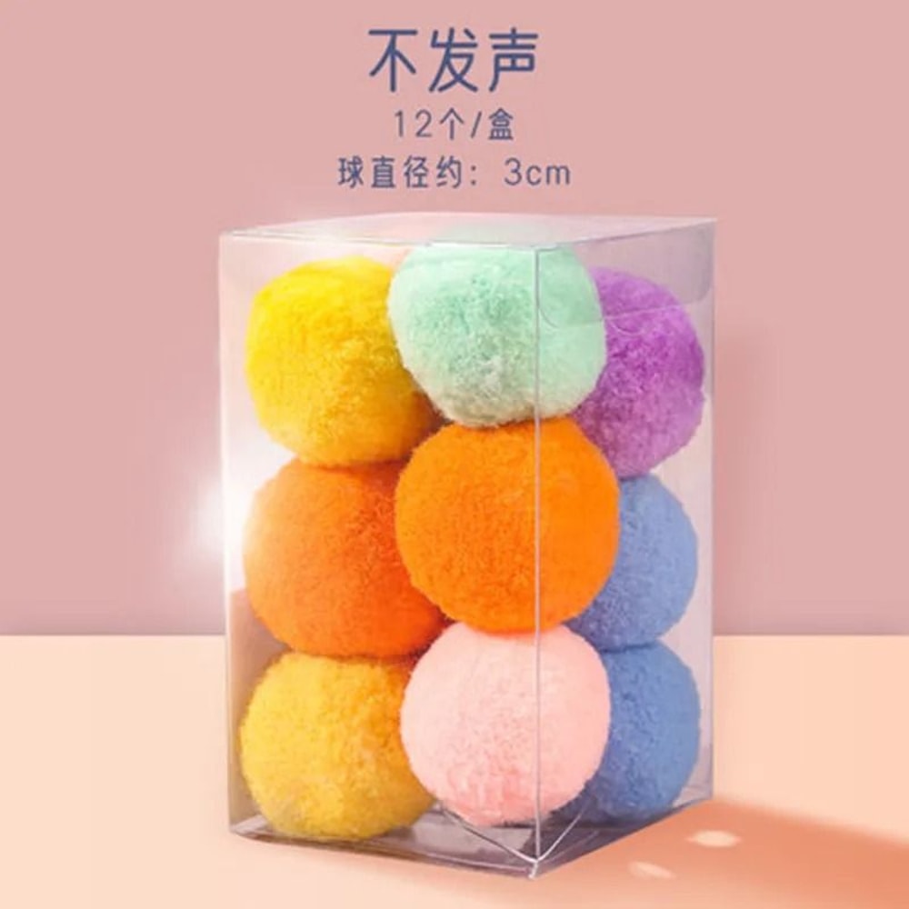 Ten Piece Colorful Plush Pom Pom Cat Toy Balls For Chewing Chasing And Interactive Play 2