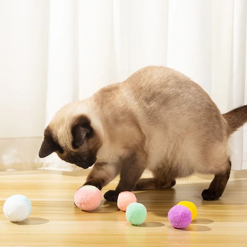 Ten Piece Colorful Plush Pom Pom Cat Toy Balls For Chewing Chasing And Interactive Play 0