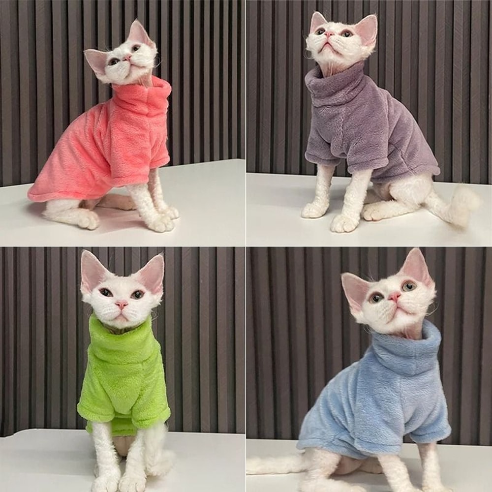 Warm Turtleneck Cat Sweater Coat Soft Fluff Pullover For Hairless Cats And Small Dogs 11