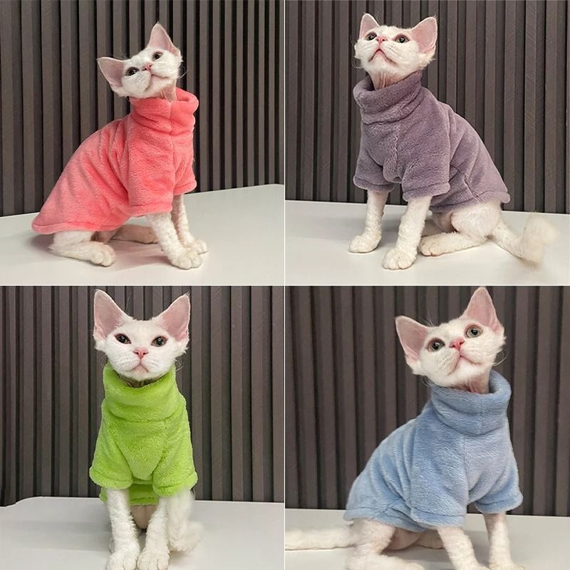 Warm Turtleneck Cat Sweater Coat Soft Fluff Pullover For Hairless Cats And Small Dogs 11