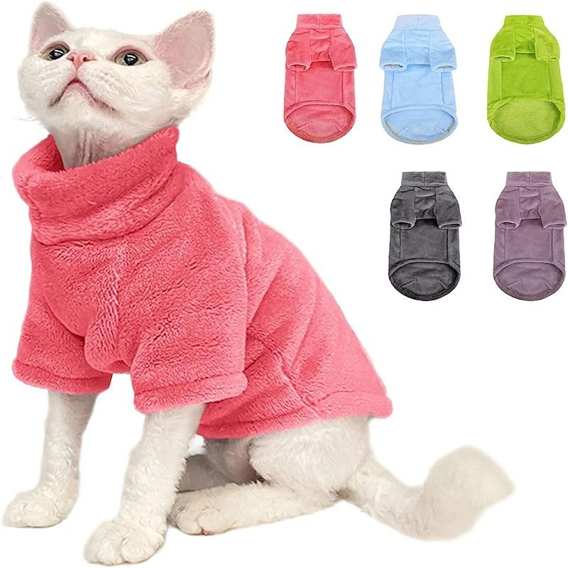 Warm Turtleneck Cat Sweater Coat Soft Fluff Pullover For Hairless Cats And Small Dogs 0