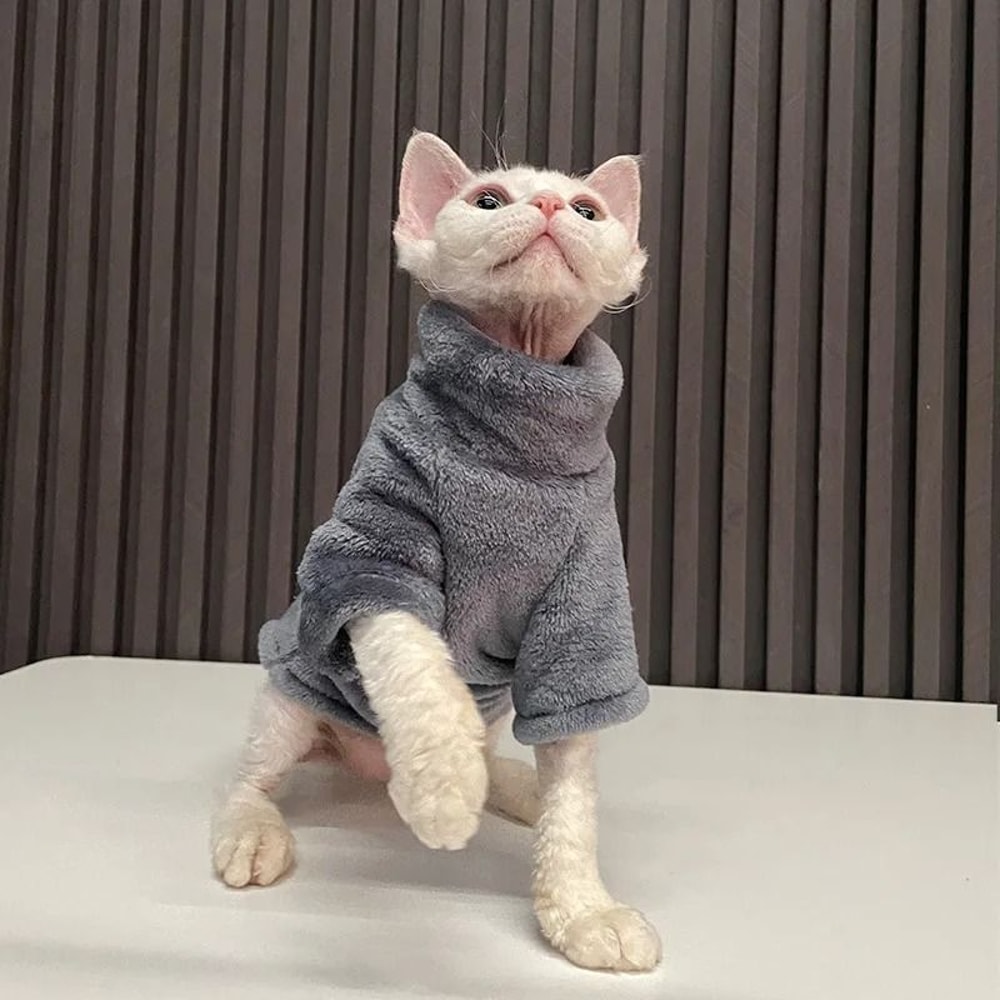 Warm Turtleneck Cat Sweater Coat Soft Fluff Pullover For Hairless Cats And Small Dogs 5