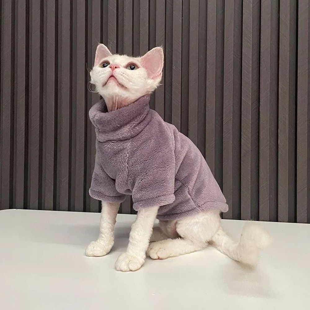 Warm Turtleneck Cat Sweater Coat Soft Fluff Pullover For Hairless Cats And Small Dogs 4