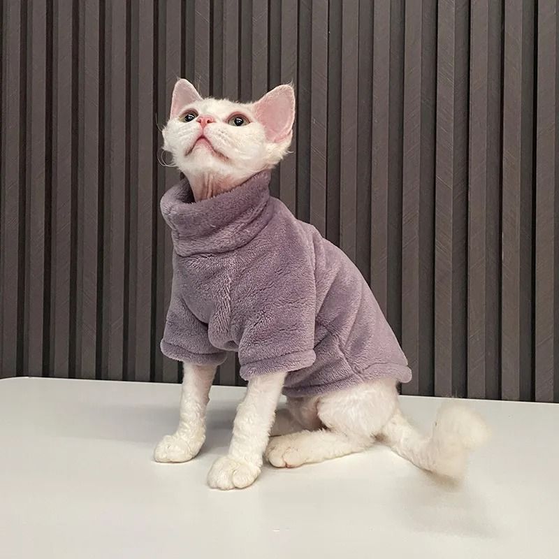 Warm Turtleneck Cat Sweater Coat Soft Fluff Pullover For Hairless Cats And Small Dogs 4