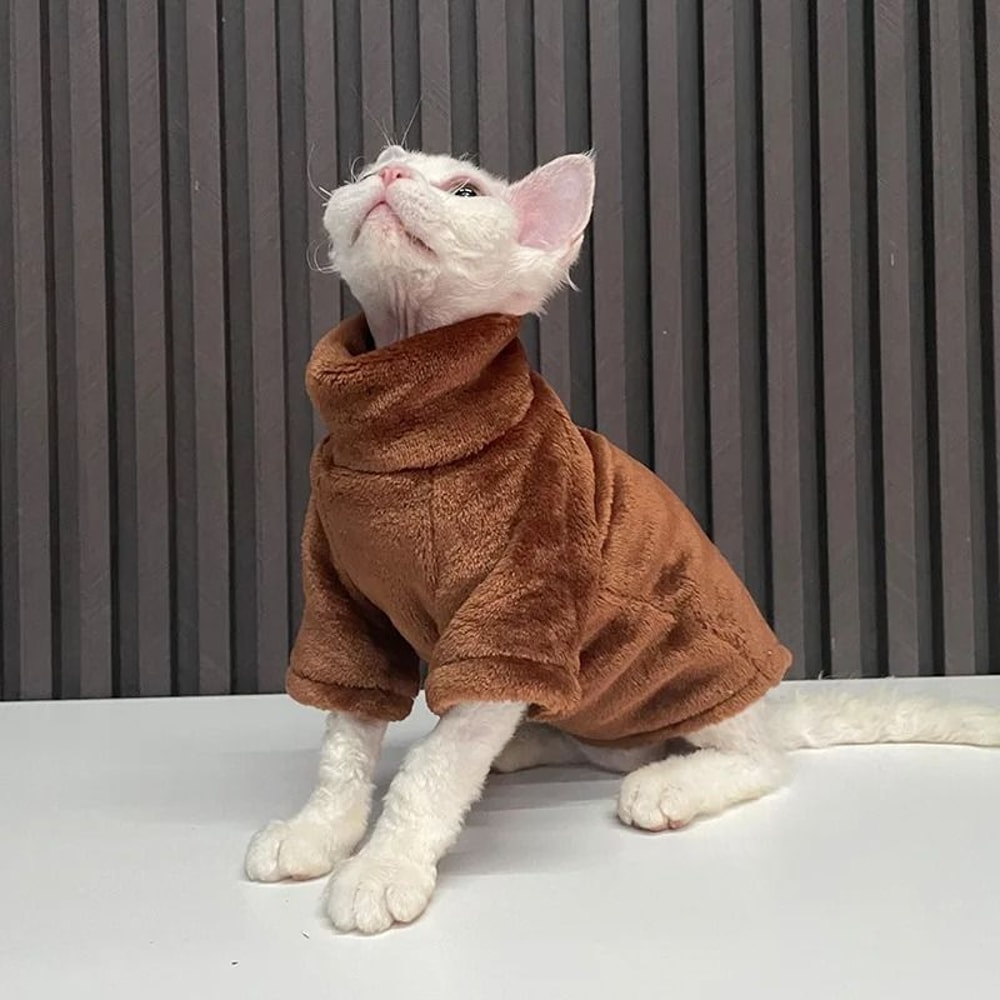 Warm Turtleneck Cat Sweater Coat Soft Fluff Pullover For Hairless Cats And Small Dogs 2