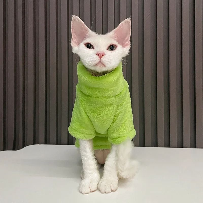Warm Turtleneck Cat Sweater Coat Soft Fluff Pullover For Hairless Cats And Small Dogs 3