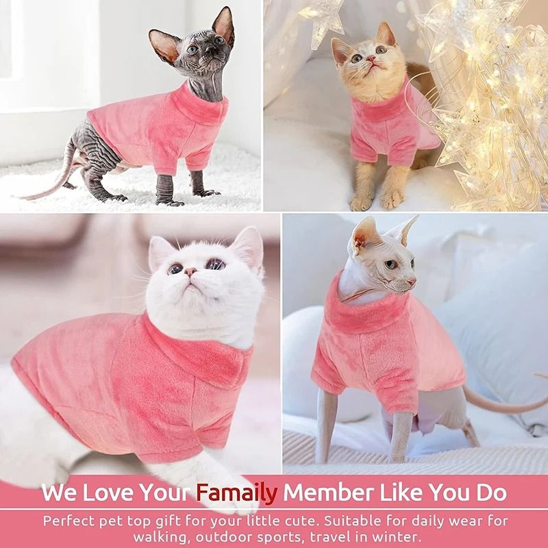 Warm Turtleneck Cat Sweater Coat Soft Fluff Pullover For Hairless Cats And Small Dogs 7