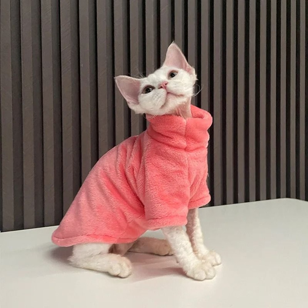 Warm Turtleneck Cat Sweater Coat Soft Fluff Pullover For Hairless Cats And Small Dogs 1
