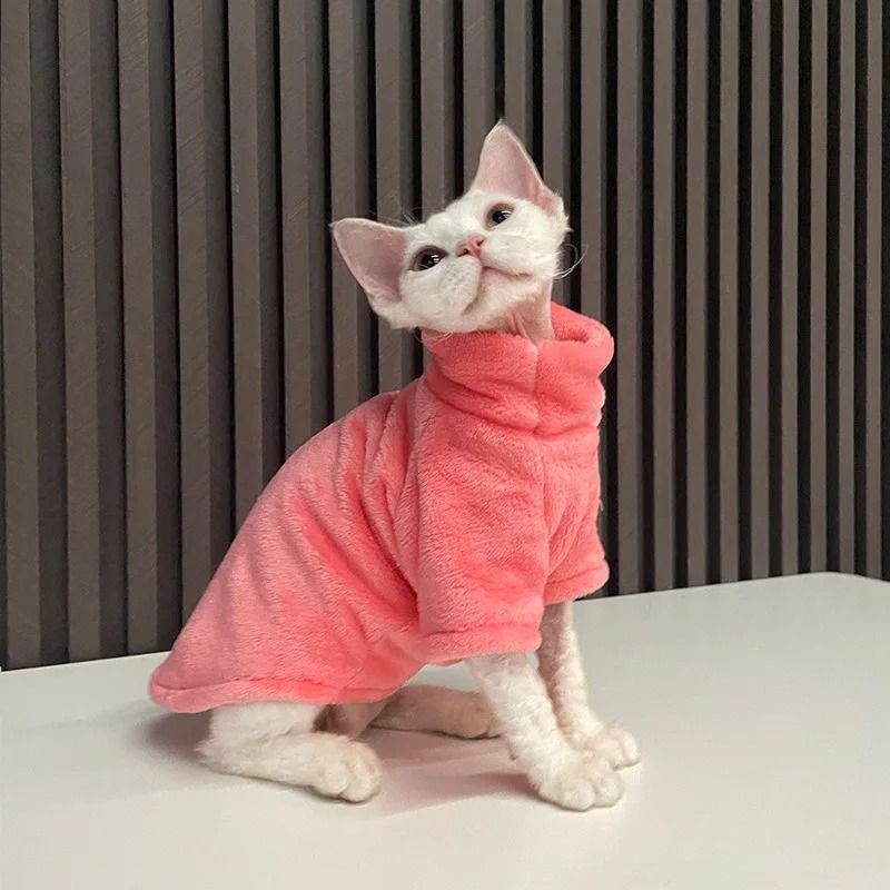 Warm Turtleneck Cat Sweater Coat Soft Fluff Pullover For Hairless Cats And Small Dogs 1