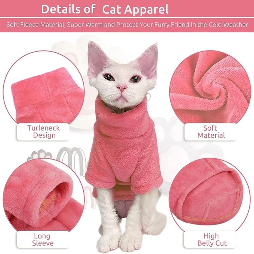 Warm Turtleneck Cat Sweater Coat Soft Fluff Pullover For Hairless Cats And Small Dogs 9