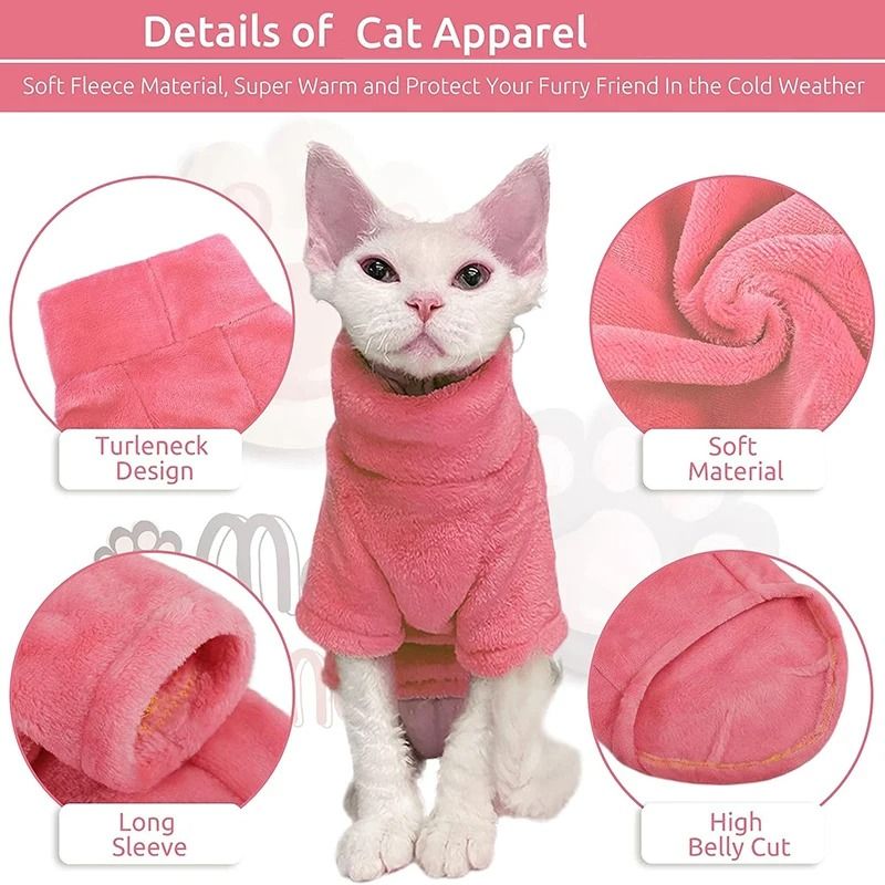 Warm Turtleneck Cat Sweater Coat Soft Fluff Pullover For Hairless Cats And Small Dogs 9