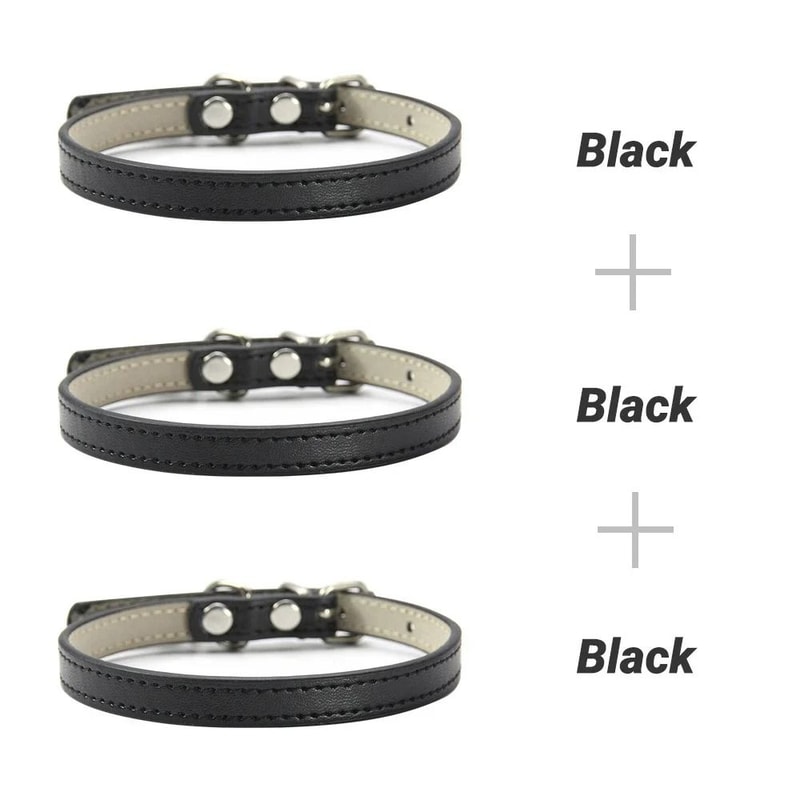 Three Piece Soft PU Leather Cat Collar Set Solid Color Adjustable For Kittens Puppies Chihuahuas 1