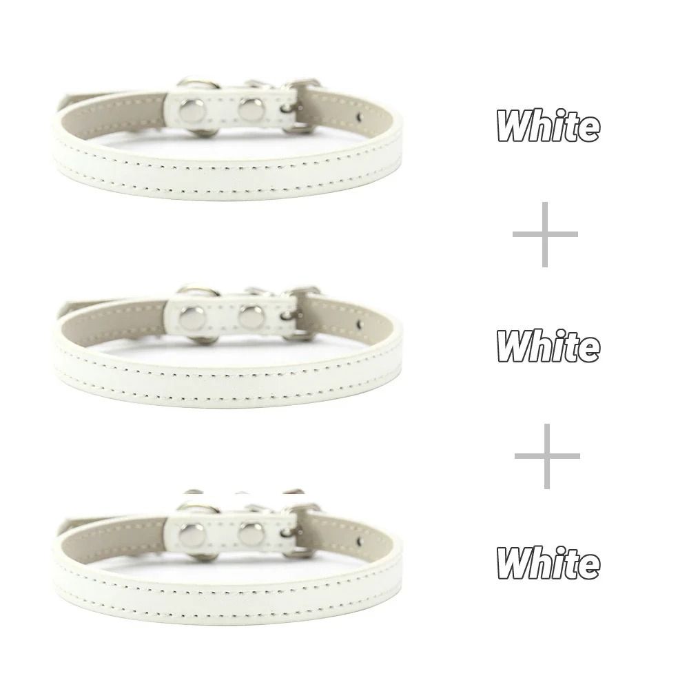 Three Piece Soft PU Leather Cat Collar Set Solid Color Adjustable For Kittens Puppies Chihuahuas 2