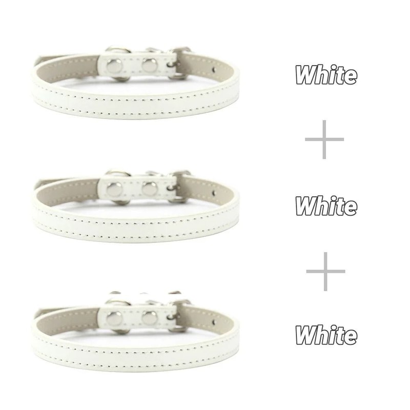 Three Piece Soft PU Leather Cat Collar Set Solid Color Adjustable For Kittens Puppies Chihuahuas 2