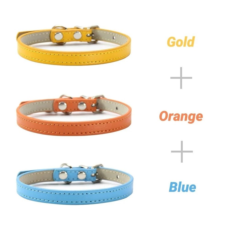 Three Piece Soft PU Leather Cat Collar Set Solid Color Adjustable For Kittens Puppies Chihuahuas 5