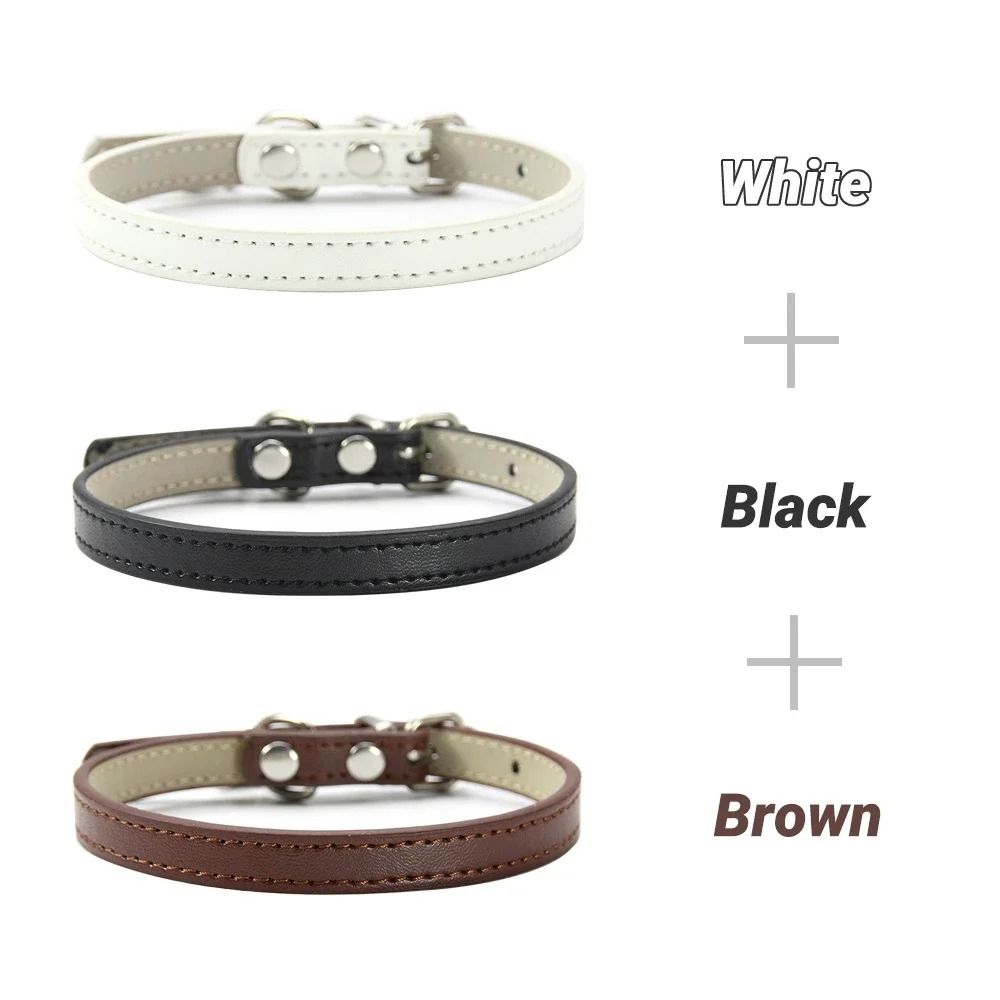 Three Piece Soft PU Leather Cat Collar Set Solid Color Adjustable For Kittens Puppies Chihuahuas 7