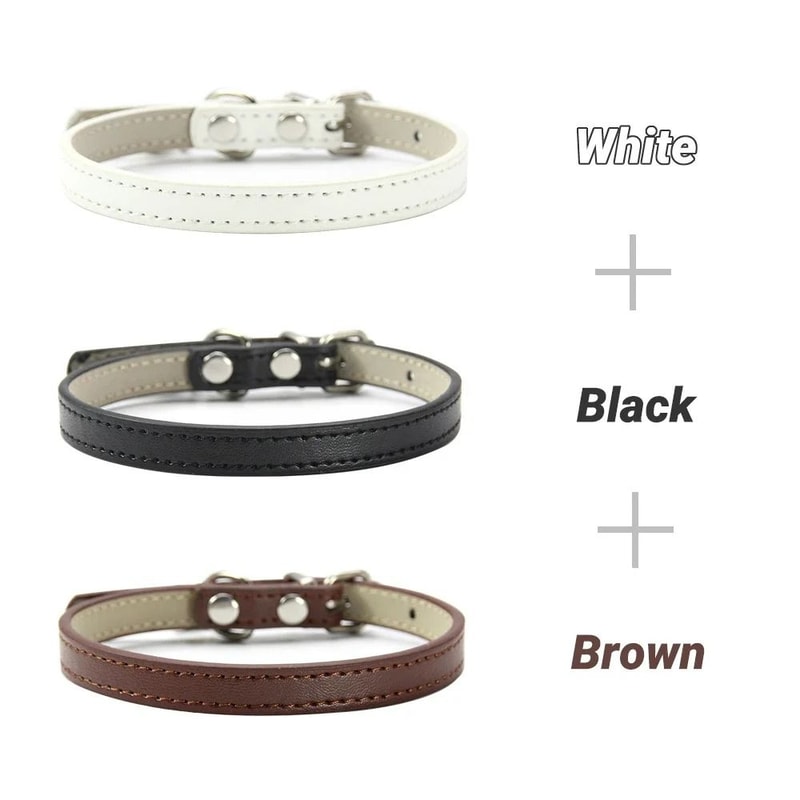 Three Piece Soft PU Leather Cat Collar Set Solid Color Adjustable For Kittens Puppies Chihuahuas 7