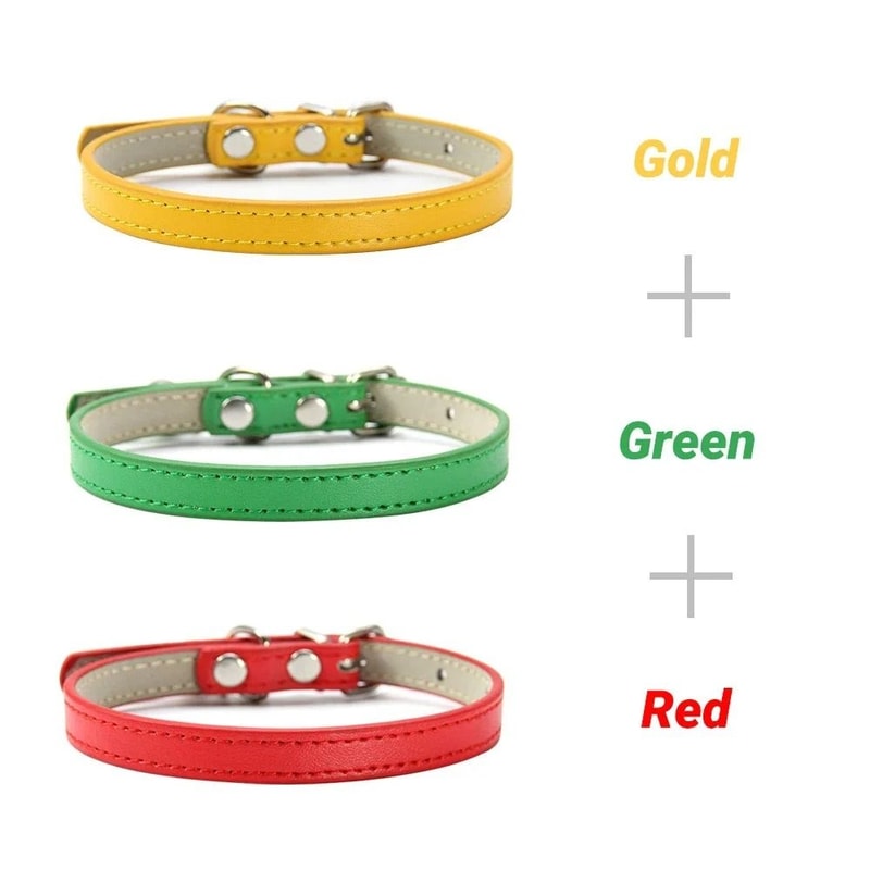 Three Piece Soft PU Leather Cat Collar Set Solid Color Adjustable For Kittens Puppies Chihuahuas 8