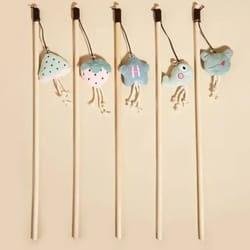 wooden mouse cat teaser rod with feather bell for interactive kitten chase play
