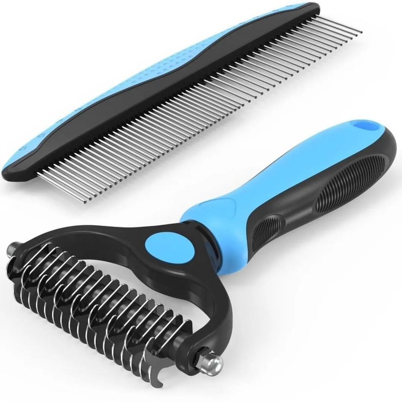 Pet Grooming Brush And Metal Comb Combo For Deshedding Dematting Long Haired Cats Dogs Coats 2