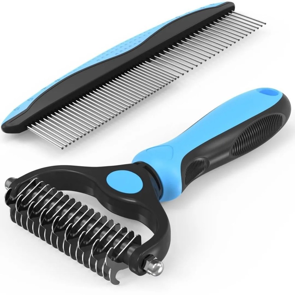 Pet Grooming Brush And Metal Comb Combo For Deshedding Dematting Long Haired Cats Dogs Coats 7