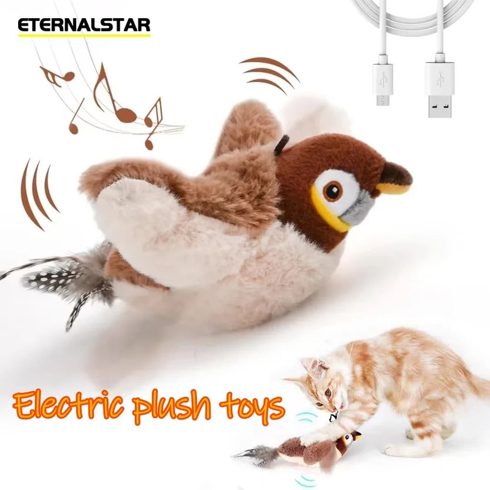 USB Rechargeable Flapping Bird Cat Toy With Catnip Chirping Sound For Interactive Kitten Play 10