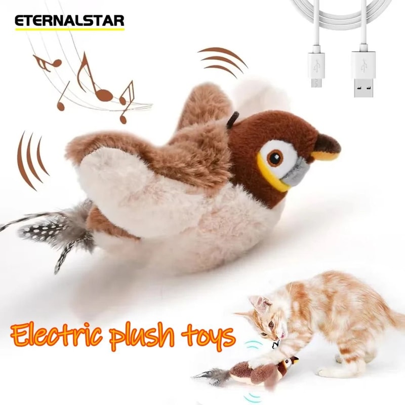 USB Rechargeable Flapping Bird Cat Toy With Catnip Chirping Sound For Interactive Kitten Play 10