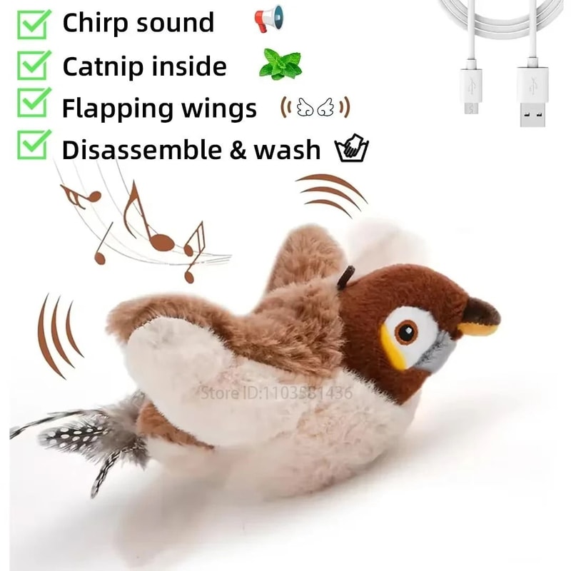 USB Rechargeable Flapping Bird Cat Toy With Catnip Chirping Sound For Interactive Kitten Play 4