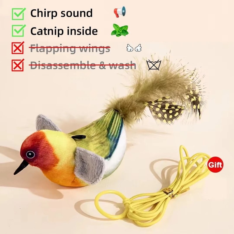 USB Rechargeable Flapping Bird Cat Toy With Catnip Chirping Sound For Interactive Kitten Play 5