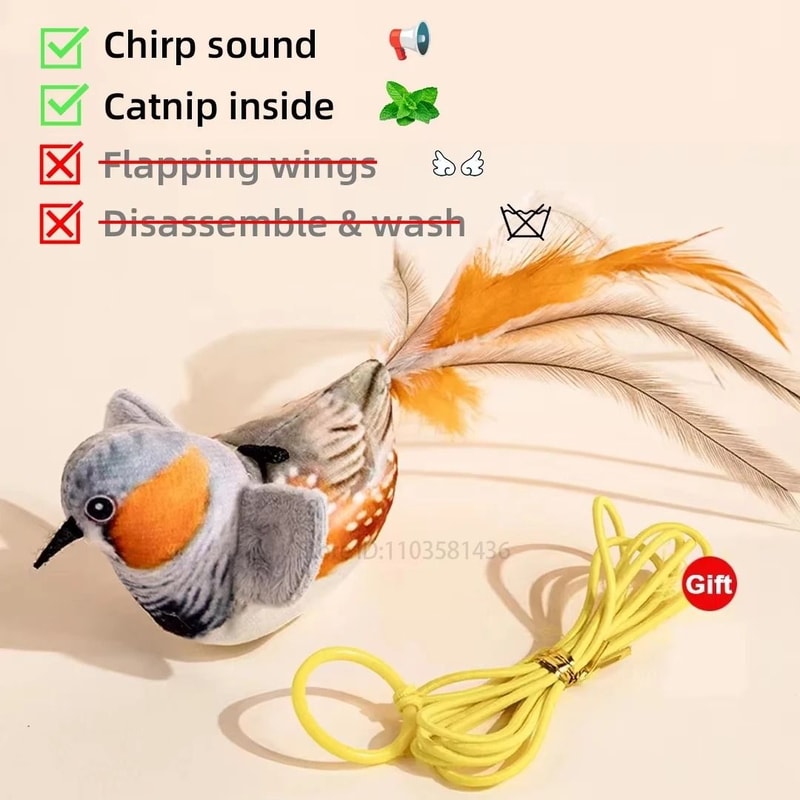 USB Rechargeable Flapping Bird Cat Toy With Catnip Chirping Sound For Interactive Kitten Play 6