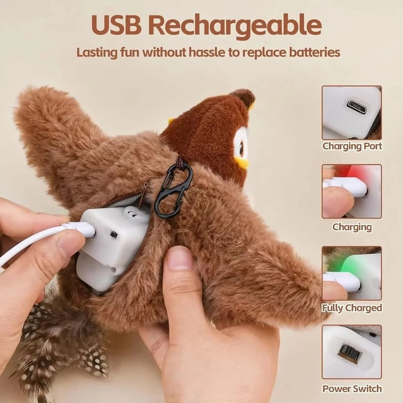 USB Rechargeable Flapping Bird Cat Toy With Catnip Chirping Sound For Interactive Kitten Play 9
