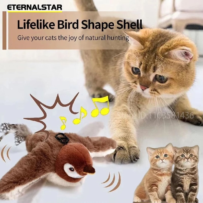 USB Rechargeable Flapping Bird Cat Toy With Catnip Chirping Sound For Interactive Kitten Play 13