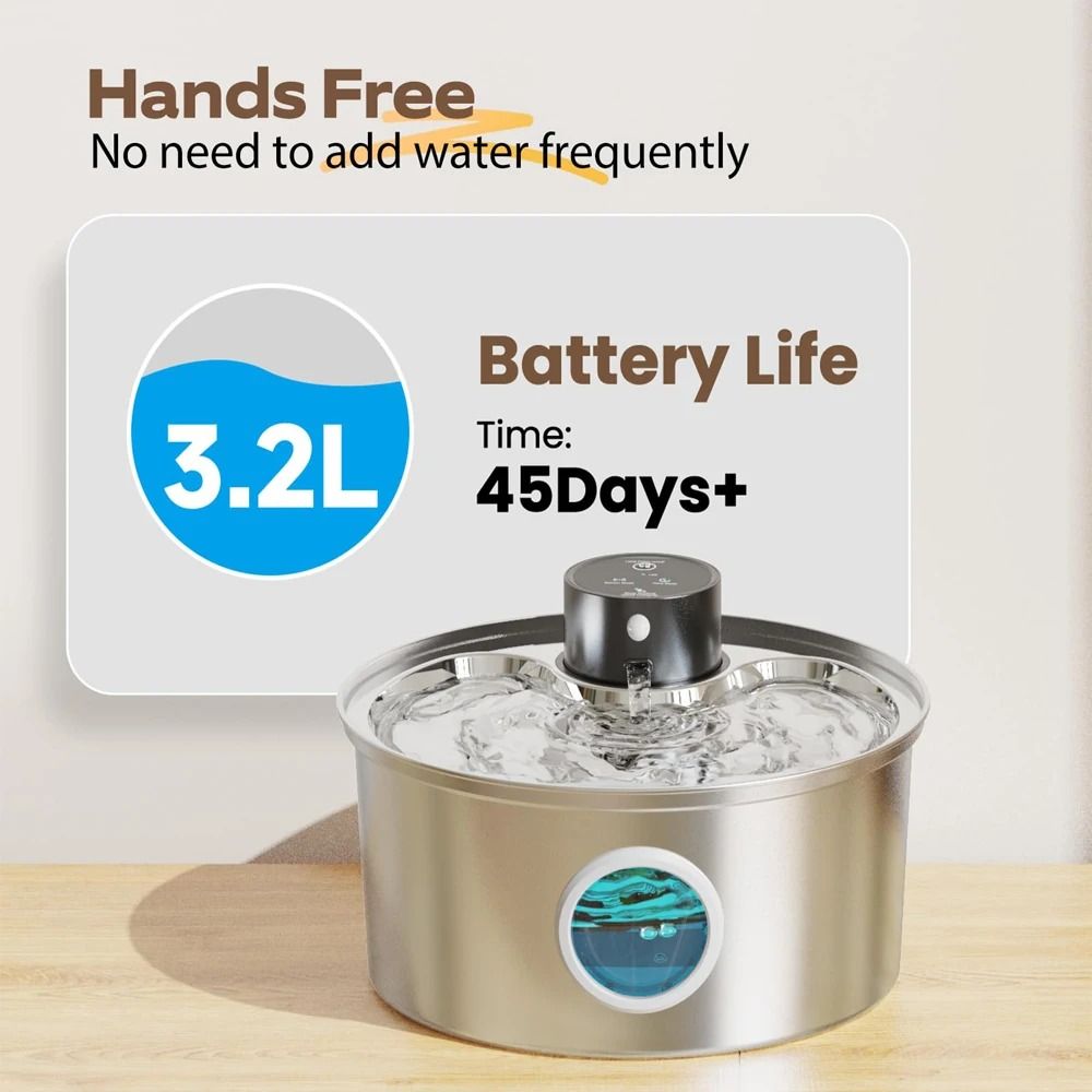 Rechargeable 3 2L Stainless Steel Cat Water Fountain With Automatic Sensor For Multiple Pets 8