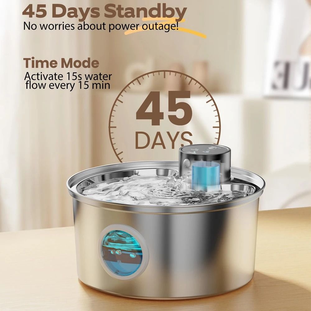 Rechargeable 3 2L Stainless Steel Cat Water Fountain With Automatic Sensor For Multiple Pets 0