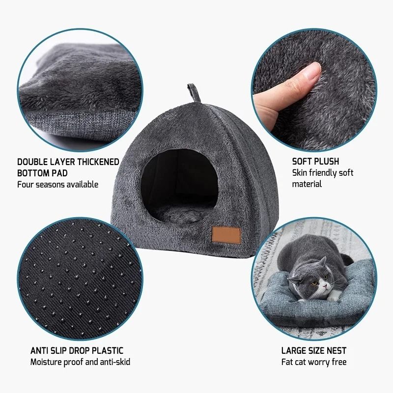 Warm Closed Triangle Cat House Thickened Deep Sleep Tent Bed For Cats And Small Dogs 6