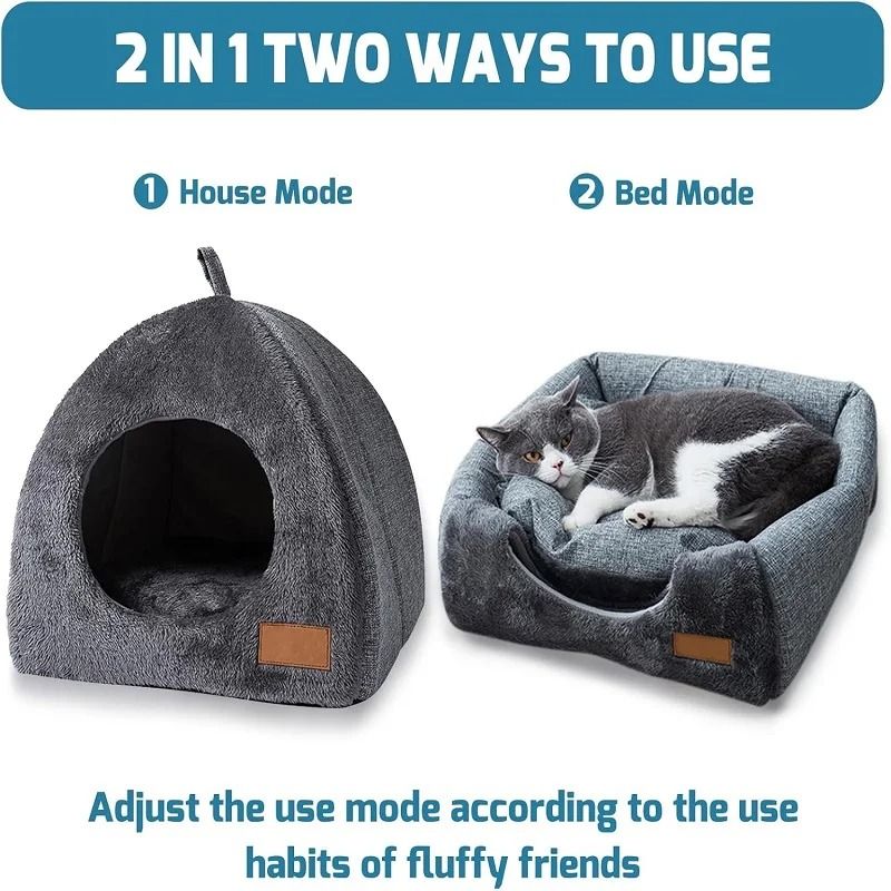 Warm Closed Triangle Cat House Thickened Deep Sleep Tent Bed For Cats And Small Dogs 7