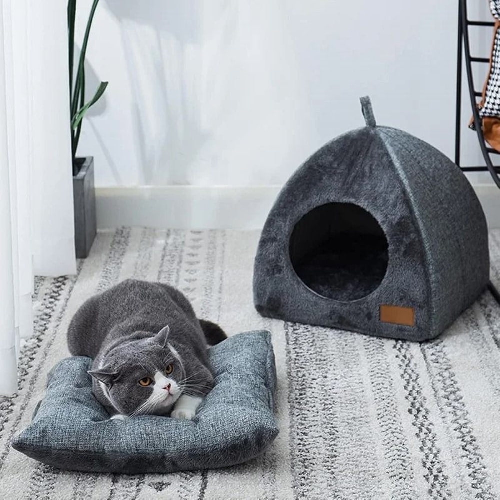 Warm Closed Triangle Cat House Thickened Deep Sleep Tent Bed For Cats And Small Dogs 8
