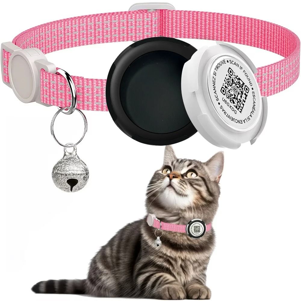 AirTag Cat Collar With QR ID Tag Reflective Breakaway Pet Tracker Holder 5