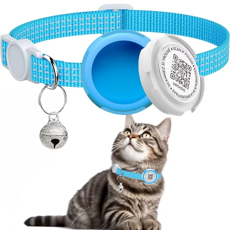 AirTag Cat Collar With QR ID Tag Reflective Breakaway Pet Tracker Holder 12