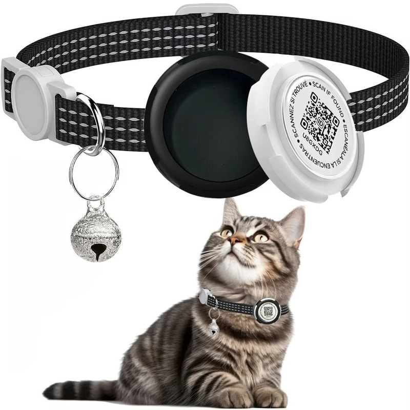 AirTag Cat Collar With QR ID Tag Reflective Breakaway Pet Tracker Holder 6
