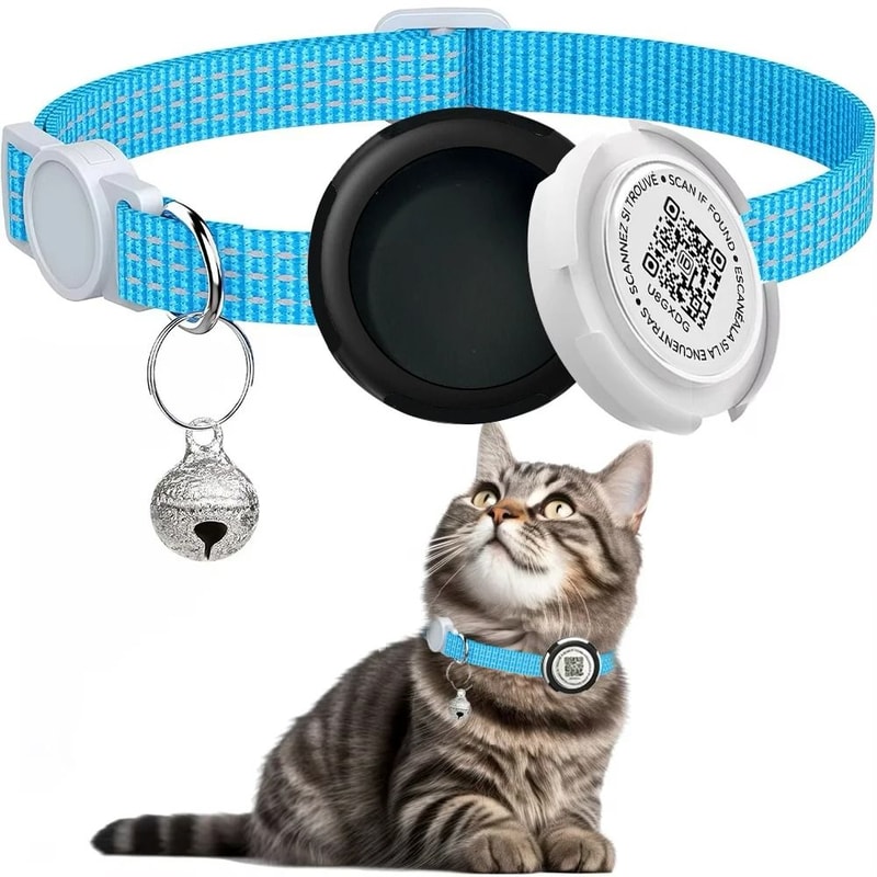 AirTag Cat Collar With QR ID Tag Reflective Breakaway Pet Tracker Holder 3