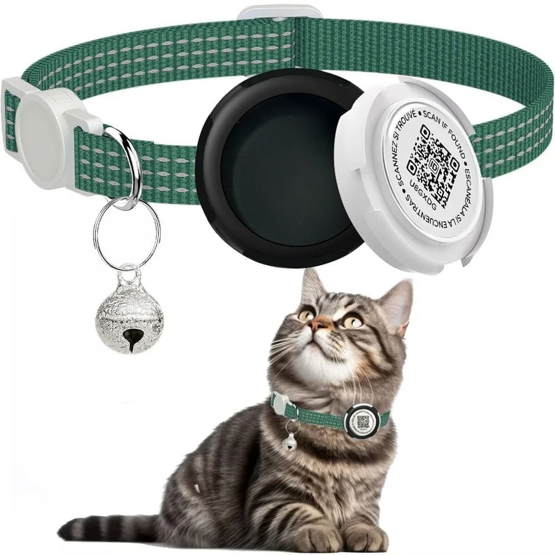 AirTag Cat Collar With QR ID Tag Reflective Breakaway Pet Tracker Holder 8