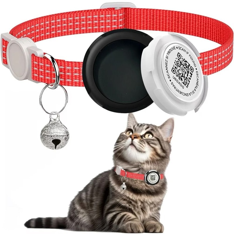 AirTag Cat Collar With QR ID Tag Reflective Breakaway Pet Tracker Holder 9
