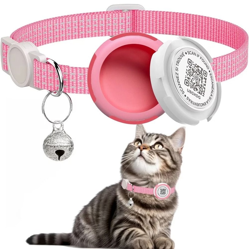 AirTag Cat Collar With QR ID Tag Reflective Breakaway Pet Tracker Holder 4